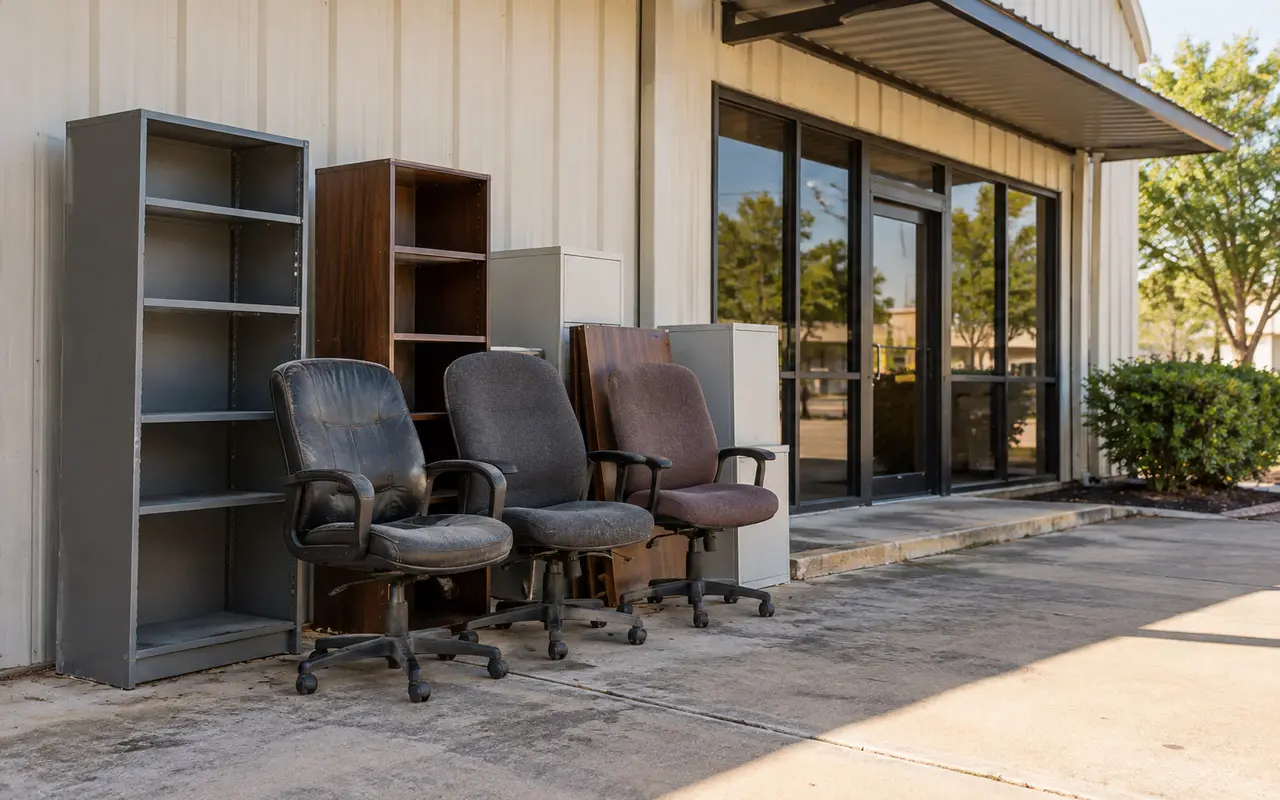 business clutter staged for removal in Southeast Texas