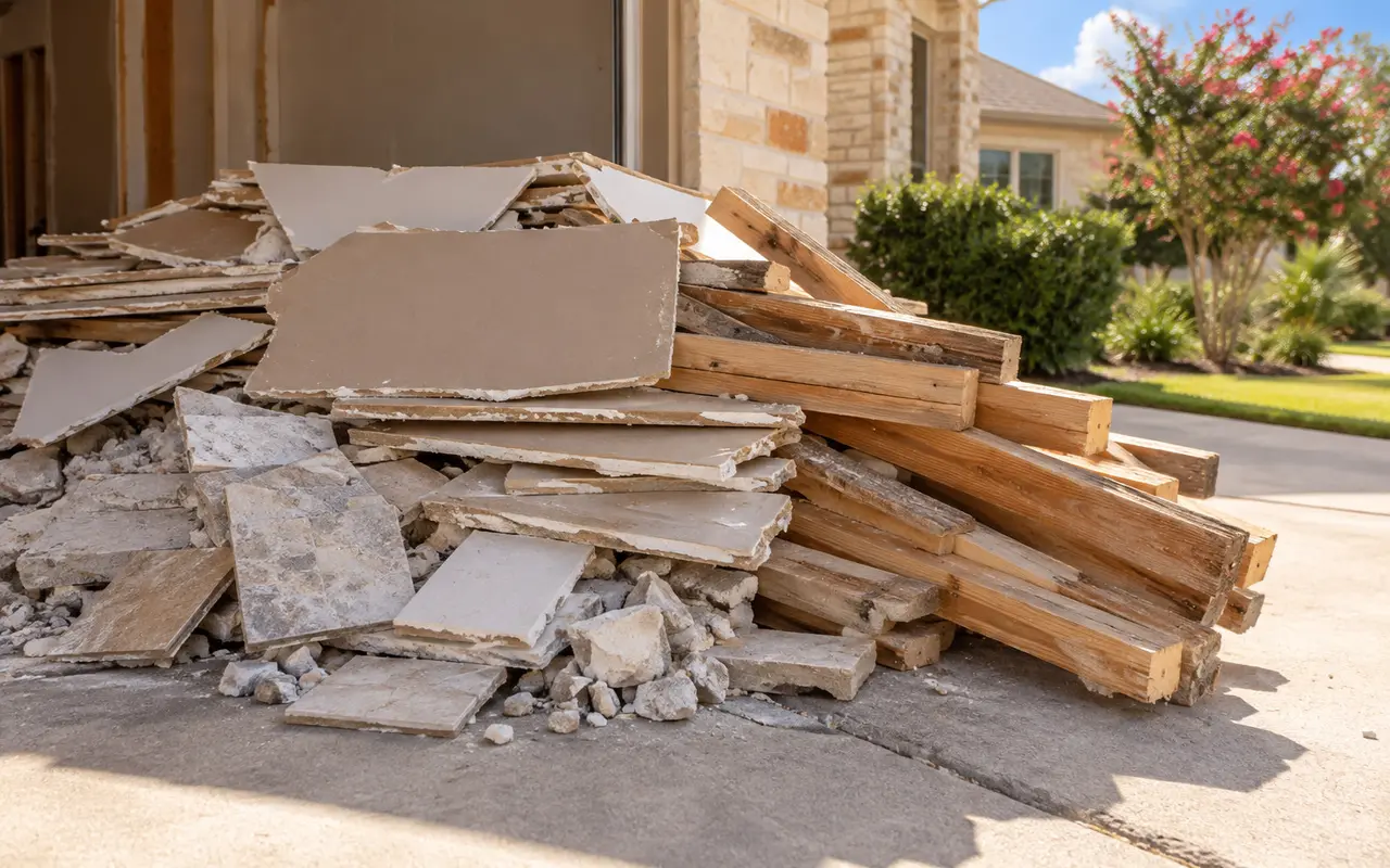 renovation debris staged for removal in Southeast Texas