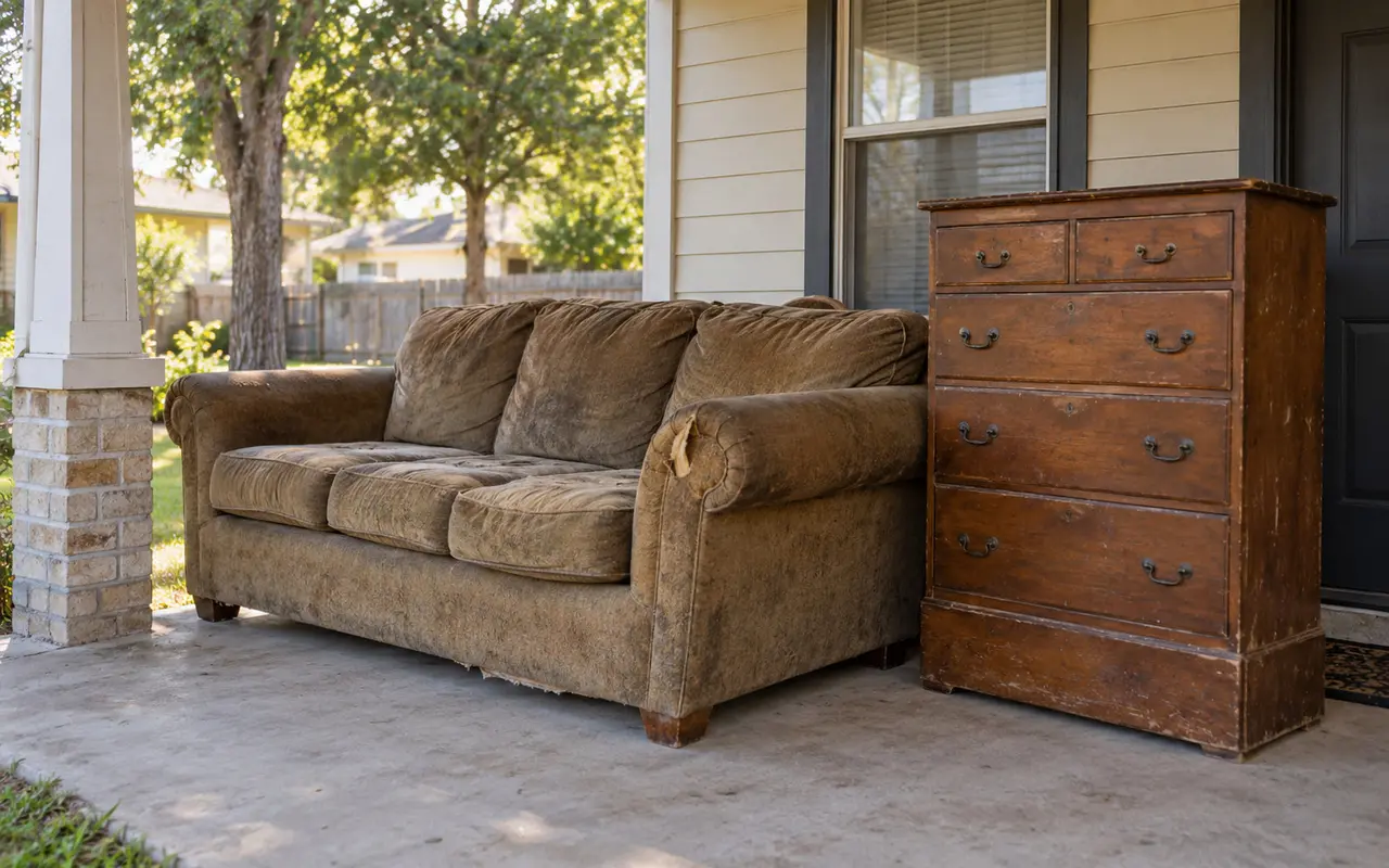 unwanted furniture staged for removal in Southeast Texas