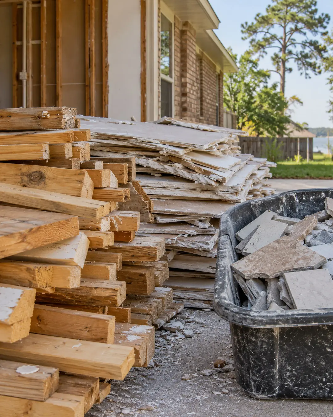 renovation debris ready for a pickup in the Orange area