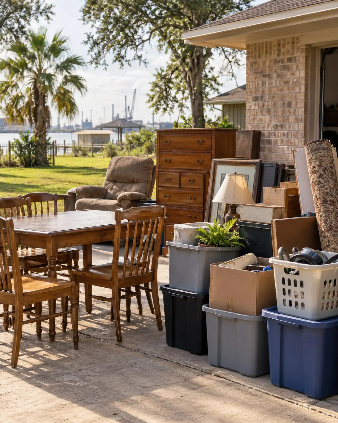 Sorted household items ready for hauling from a Southeast Texas property